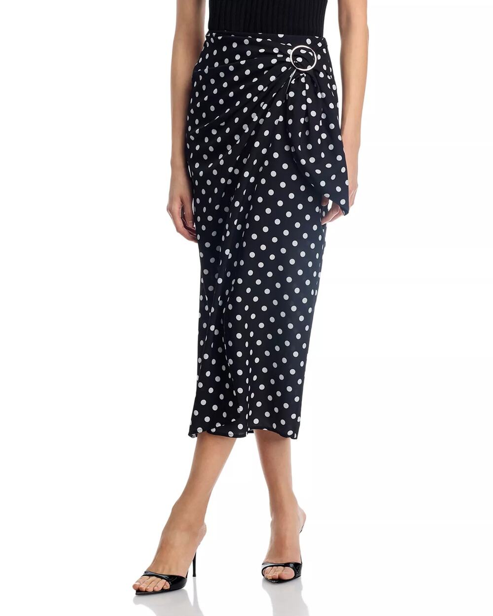TOCCIN Women Black Polka Dot Madison Waist Tie Sarong Wrap Midi Skirt Size US 8